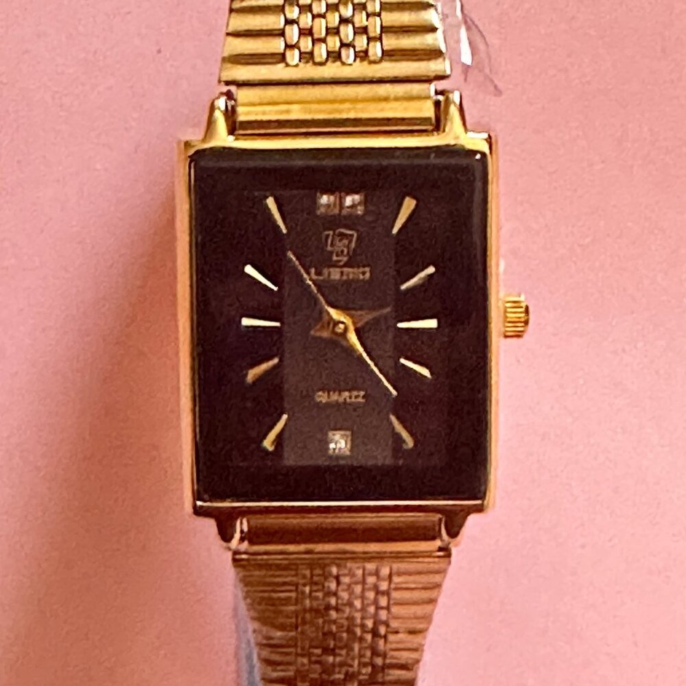 Luxury Women Quartz Watch LIEBIG, Golden Stainless Steel Strap Black Dial, NEW